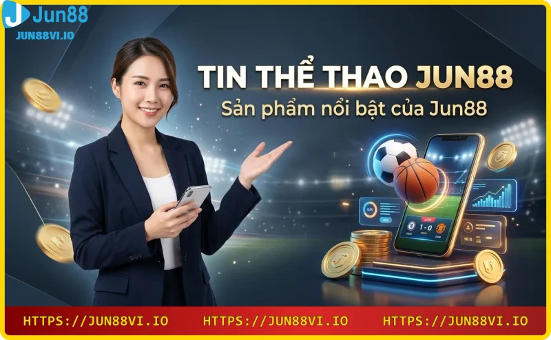 Biểu tượng các môn thể thao và chip casino phát sáng, đại diện cho sản phẩn đa dạng của Jun88