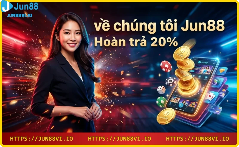 Chương trình hoàn trả 20% của Jun88 với hình ảnh đồng xu vàng