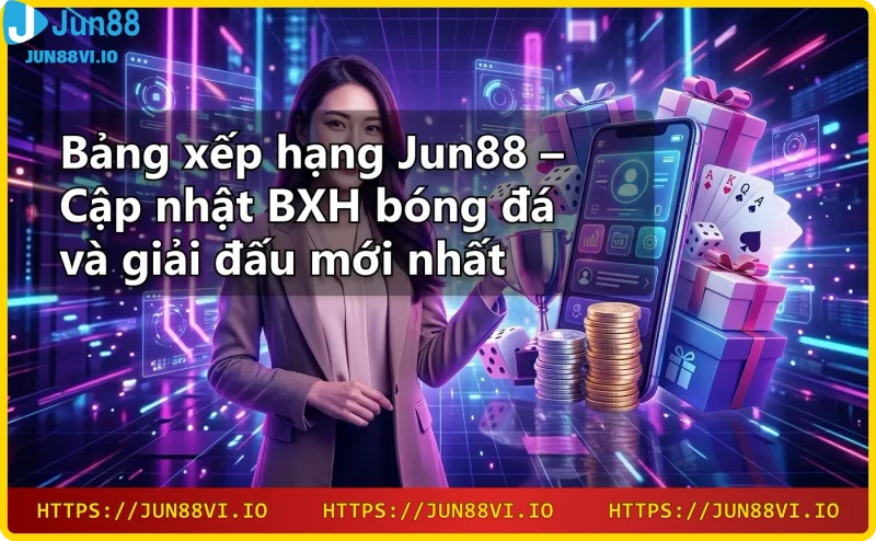 Giao diện hiện đại của Jun88 với bảng xếp hạng thể thao trực tuyến.