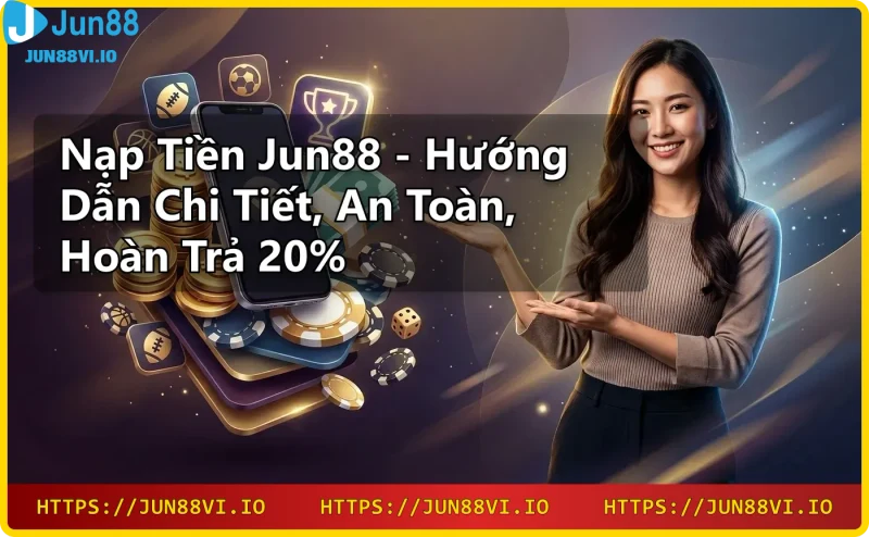 Giao diện nhà cái Jun88 với các sản phẩm cá cược thể thao, casino, slot và xổ số
