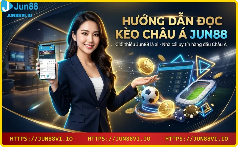 Hình ảnh giới thiệu nhà cái Jun88 với tòa nhà hiện đại và biểu tượng thể thao