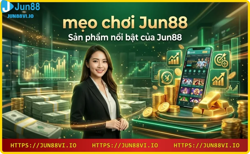 Hình ảnh tổng hợp các sản phẩm nổi bật tại Jun88: thể thao, casino live, game bài và ứng dụng di động