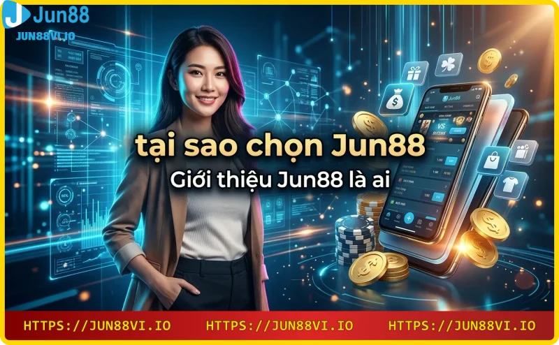 Sảnh casino Jun88 sang trọng với biểu tượng sản phẩm cá cược thể thao, casino, slot game và xổ số.