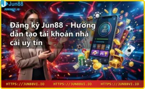 Sòng bài sang trọng với bàn blackjack, dealer và màn hình kỹ thuật số, thể hiện sự uy tín của Jun88.